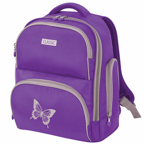 Рюкзак BRAUBERG CLASSIC, легкий каркас, премиум материал, Butterfly, фиолетовый, 37х32х21 см, 228830