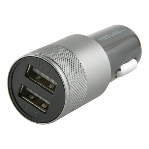 Зарядное устройство автомобильное RED LINE C20, 2 порта USB, выходной ток 2,1 А, черное, УТ000010219